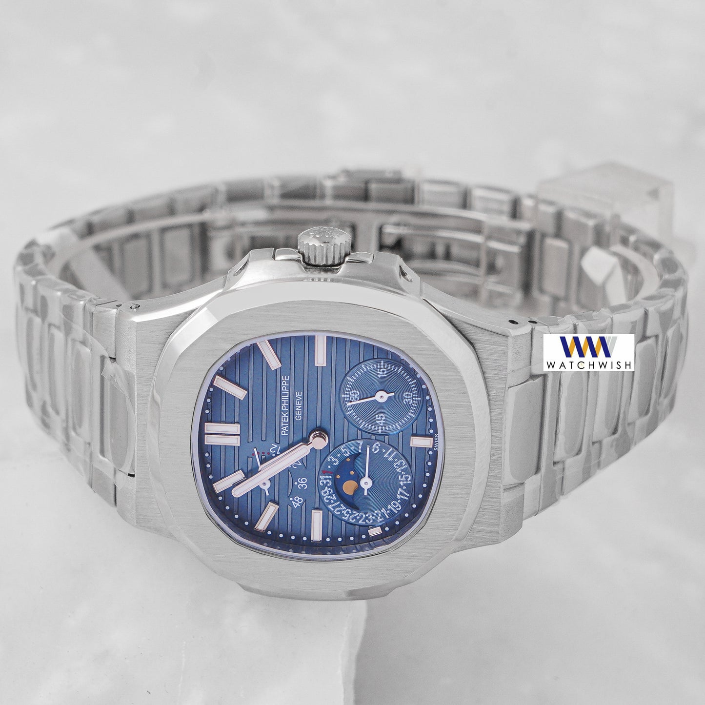 Latest Collection Chronograph Moon Phase Silver With Blue Dial Automatic Watch