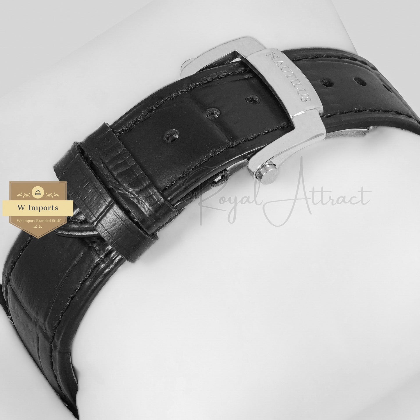 Latest Collection Annual Calendar Moon Phase Silver Stone Case With Black Dial & Leather Strap