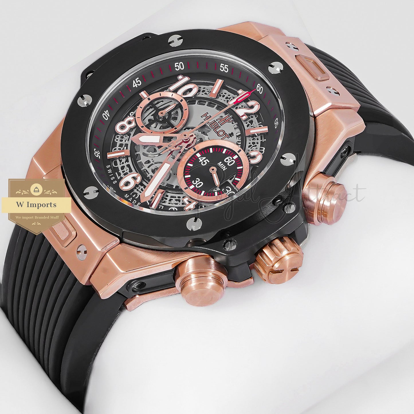 Latest Collection Chronograph Rose Gold Case With Dial Pvc Strap