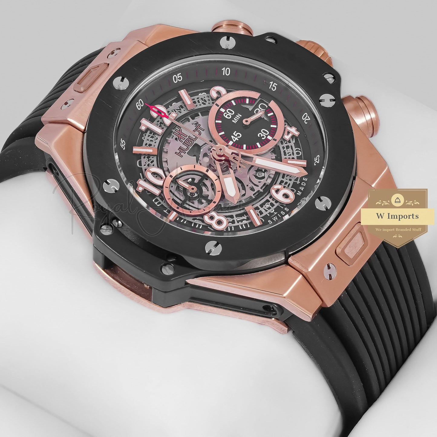 Latest Collection Chronograph Rose Gold Case With Dial Pvc Strap