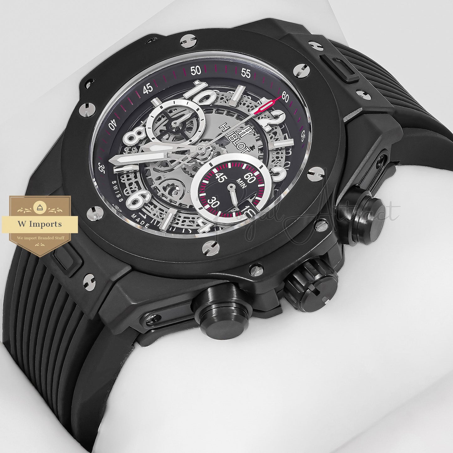 Latest Collection Chronograph All Black Case With Skeleton Dial Pvc Strap