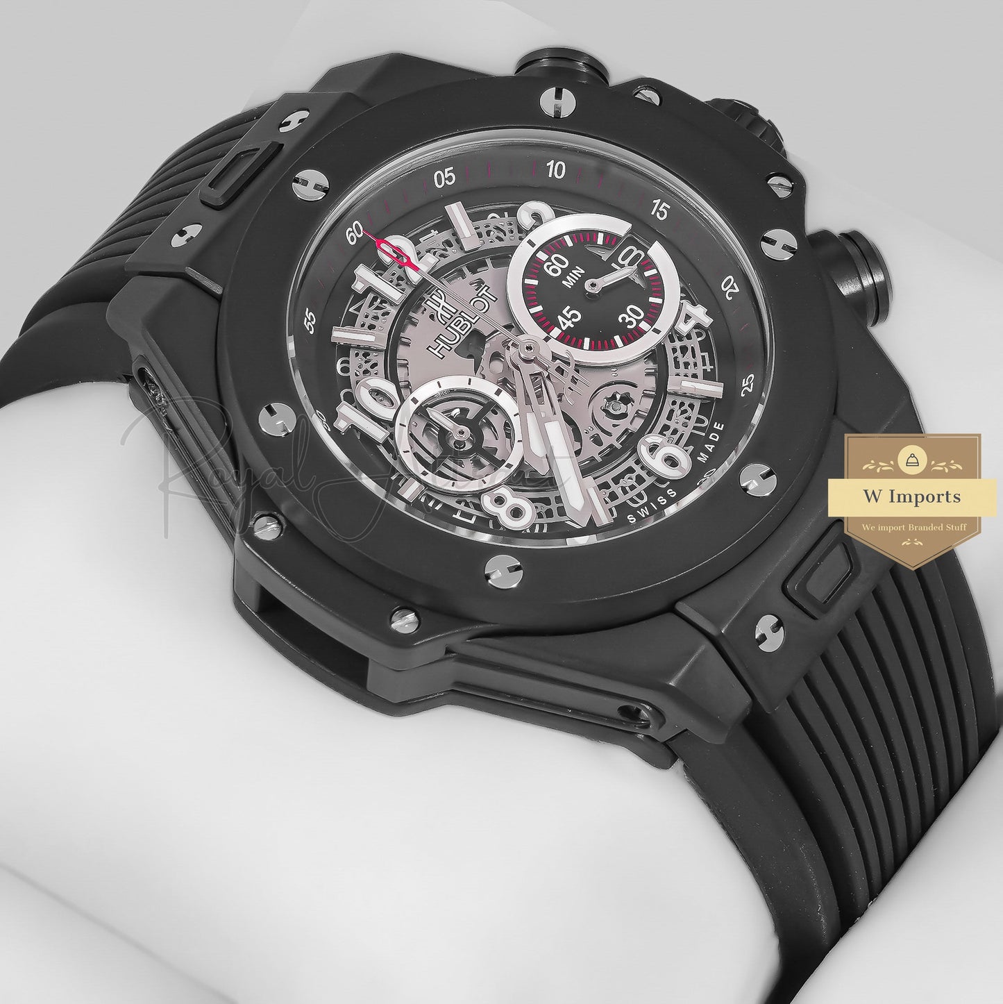 Latest Collection Chronograph All Black Case With Skeleton Dial Pvc Strap