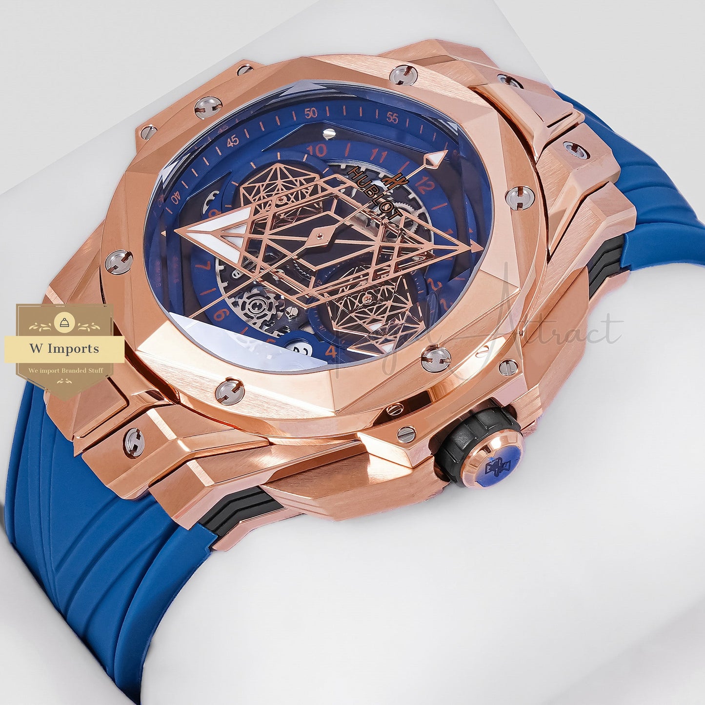 LATEST COLLECTION CHRONOGRAPH ROSE GOLD CASE WITH BLUE DIAL & RUBBER STRAP