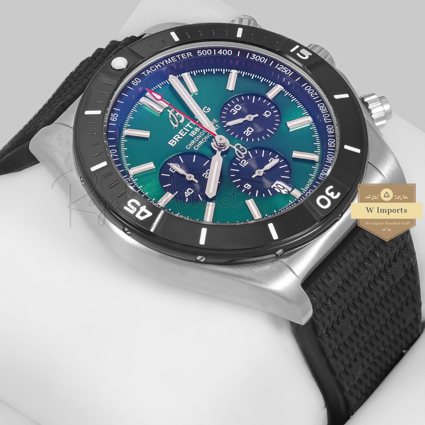 Latest Collection Chronograph Silver With Green Dial And Pvc Strap