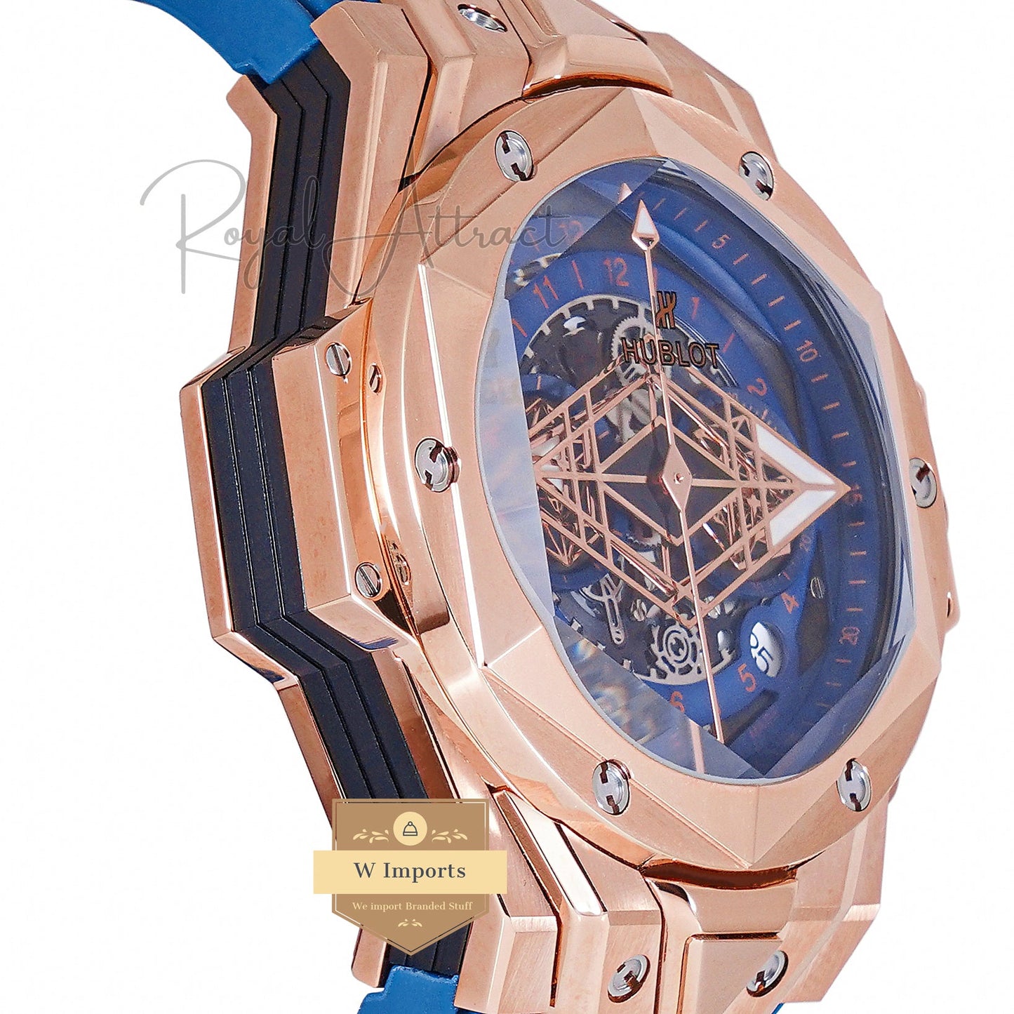 LATEST COLLECTION CHRONOGRAPH ROSE GOLD CASE WITH BLUE DIAL & RUBBER STRAP