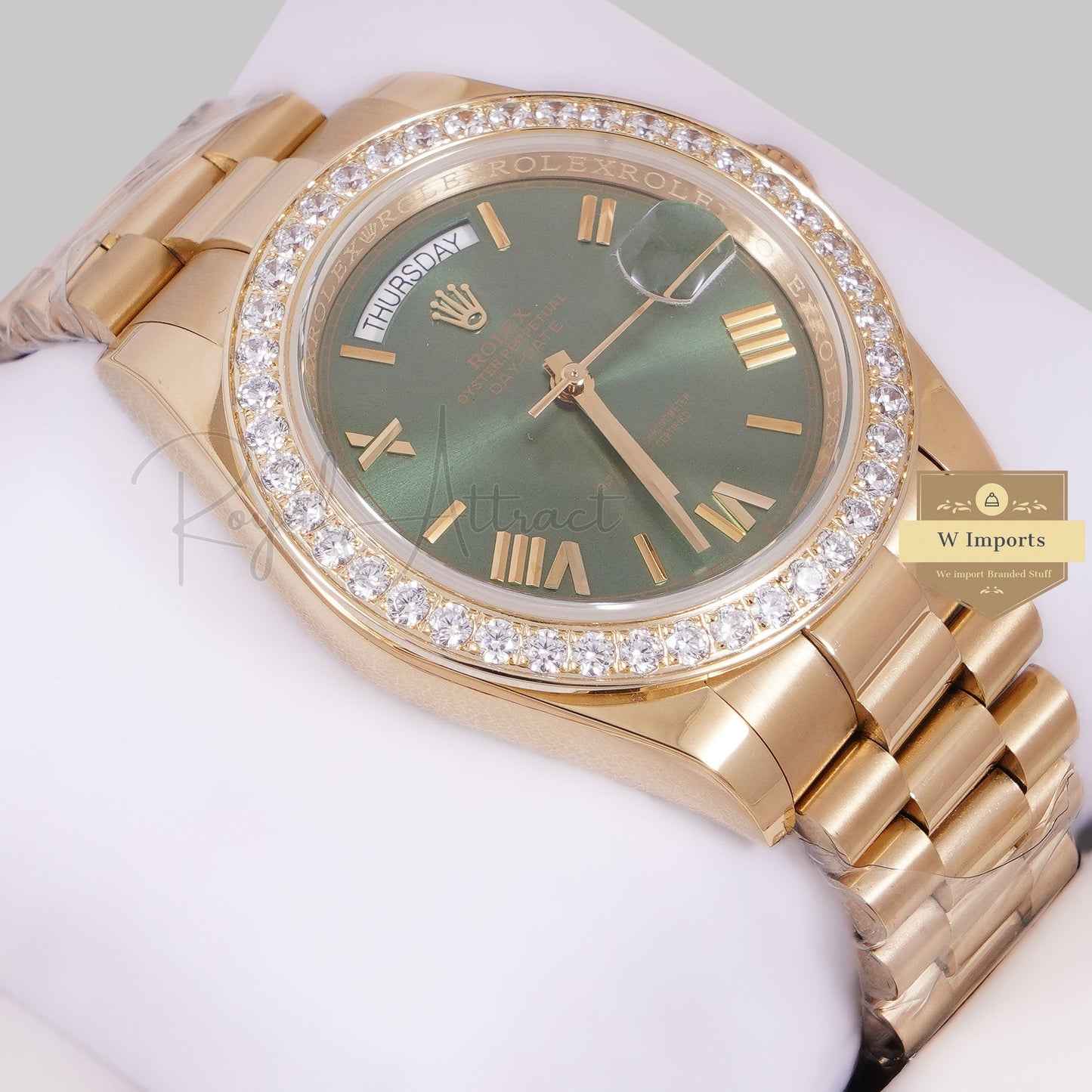 LATEST COLLECTION 40 YELLOW GOLD WITH GREEN DIAL STONE BEZEL ZR FACTORY