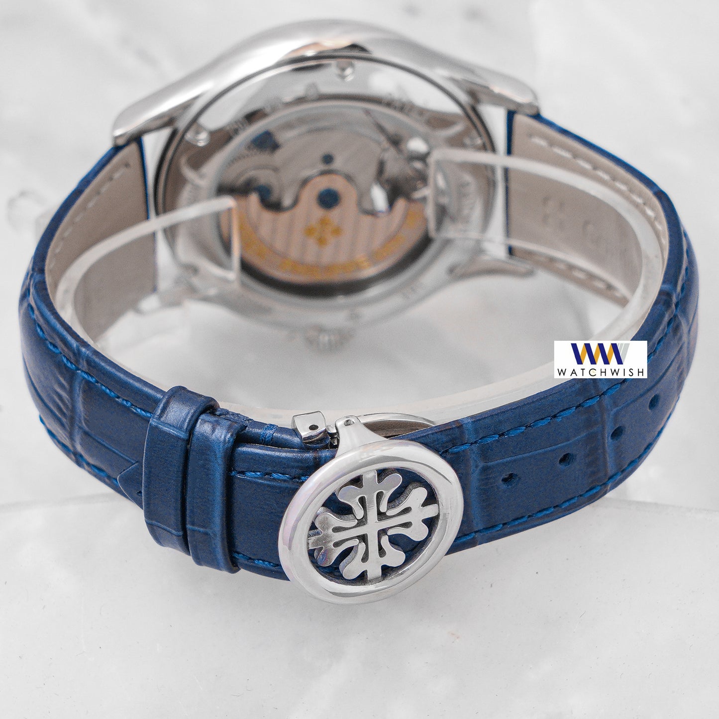 Latest Collection Tourbillon Silver Case With Blue Dial & Leather Strap