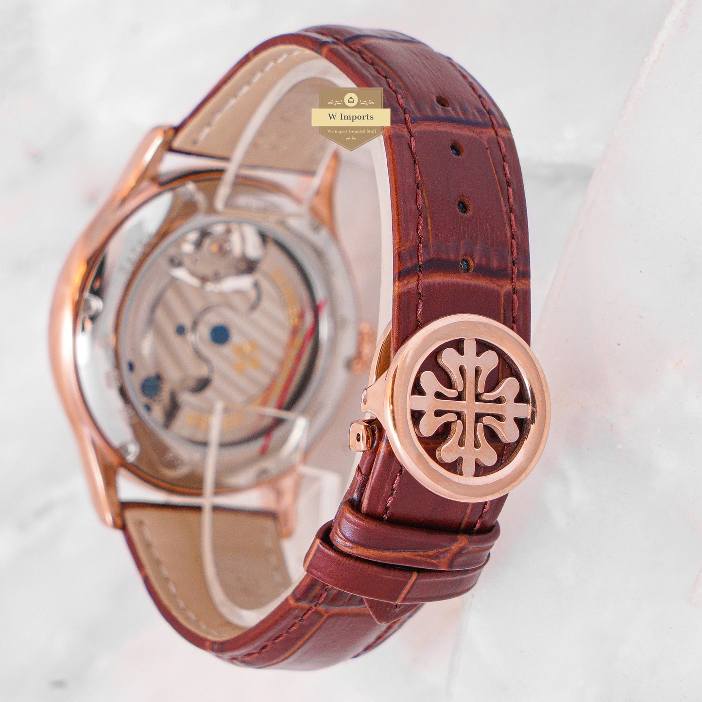 Latest Collection Tourbillon Rose Gold Case With White Dial & Brown Leather Strap