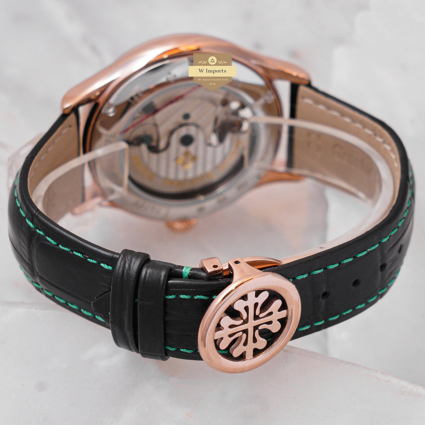 Latest Collection Tourbillon Rose Gold Case With Green Dial & Black Leather Strap