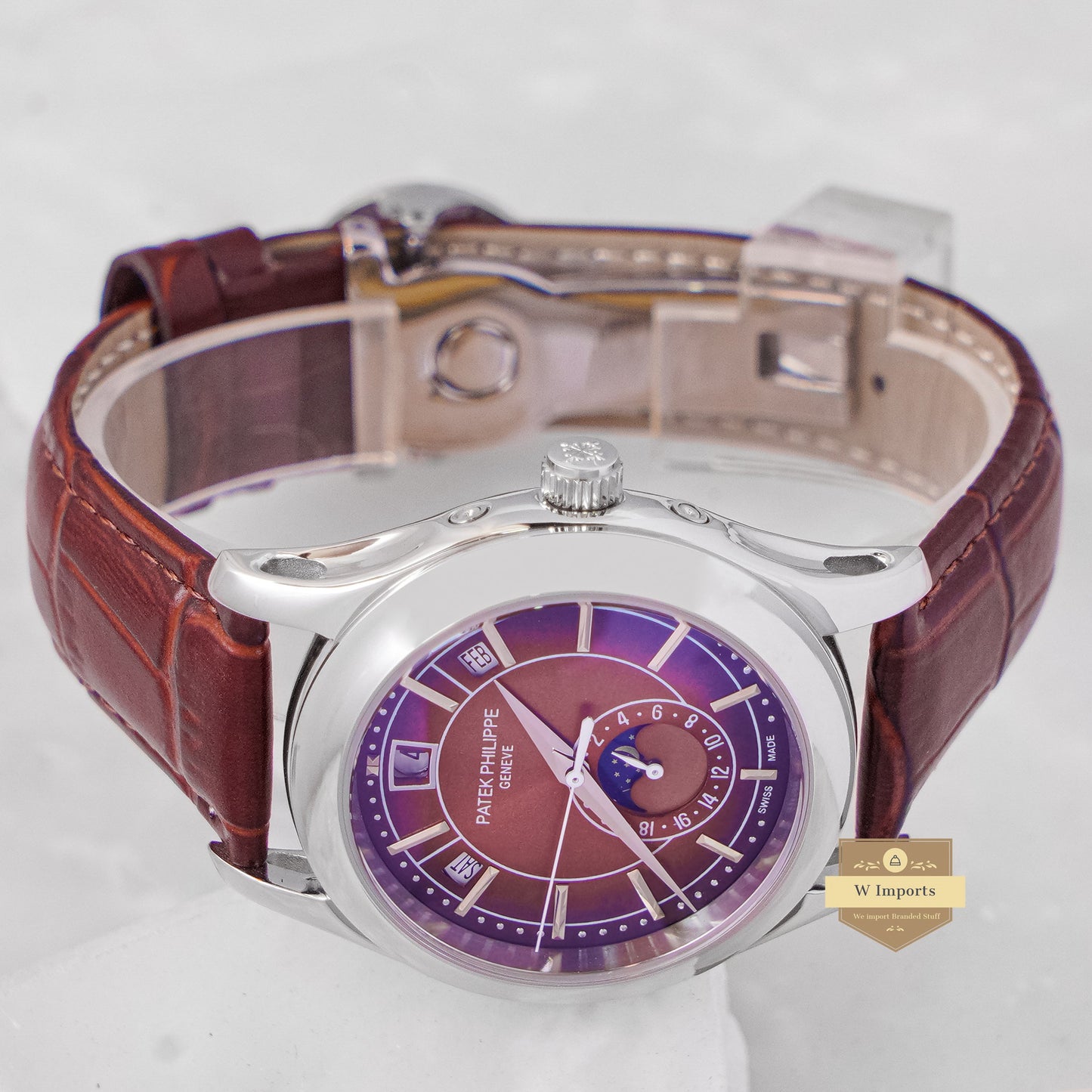 Latest Collection Moon phase Silver Case With Brown Dial & Leather Strap