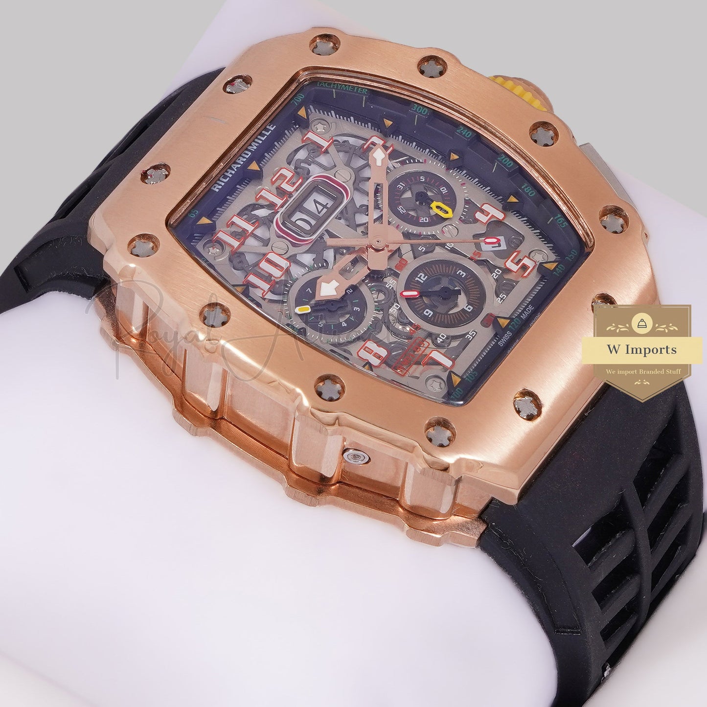 Latest Collection Chronograph Rose Gold With Black Rubber Strap Automatic Watch