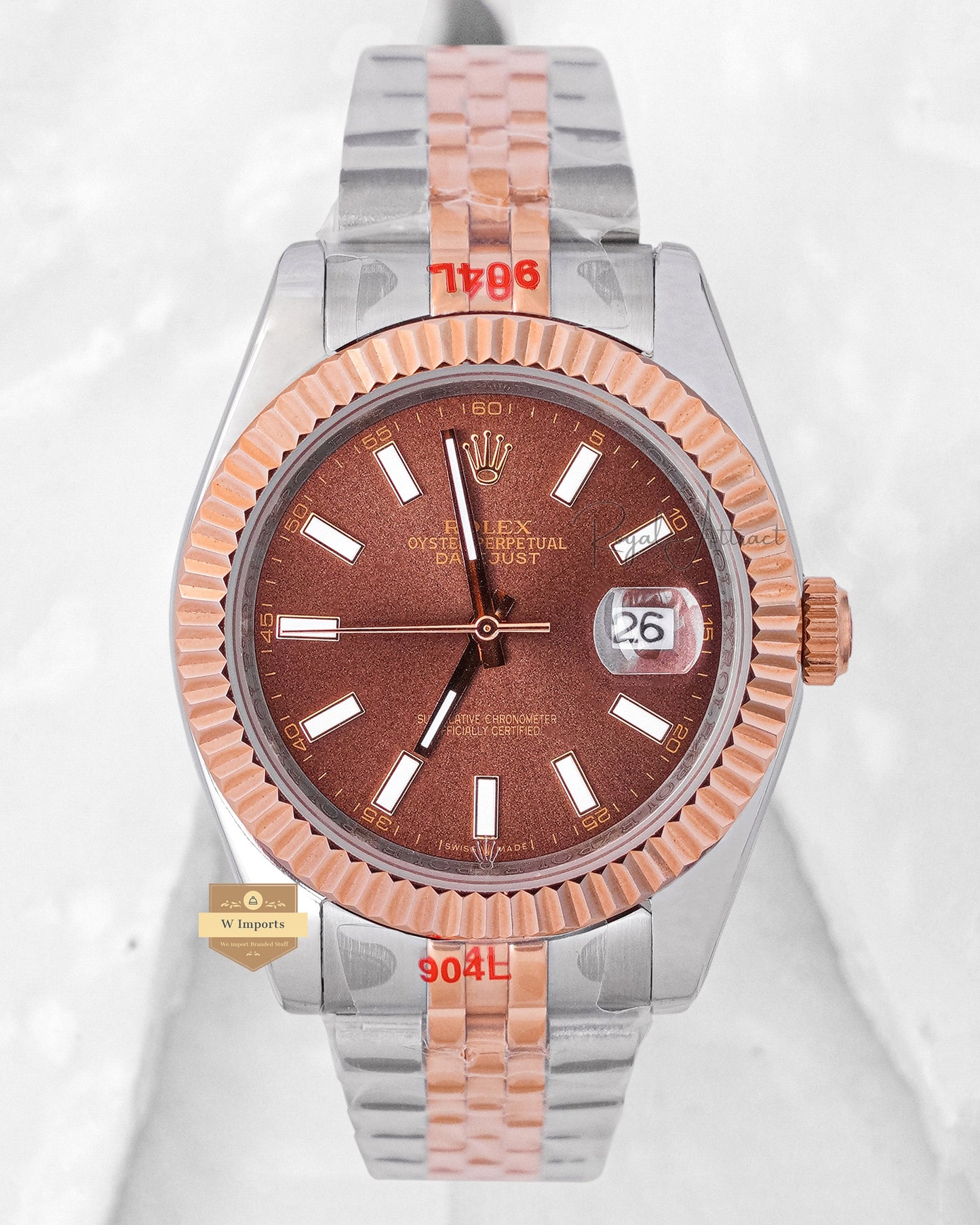 Latest Collection 41 Two Tone Rose Gold With Brown Dial & Fluted Bezel Automatic Watch ZR Factory