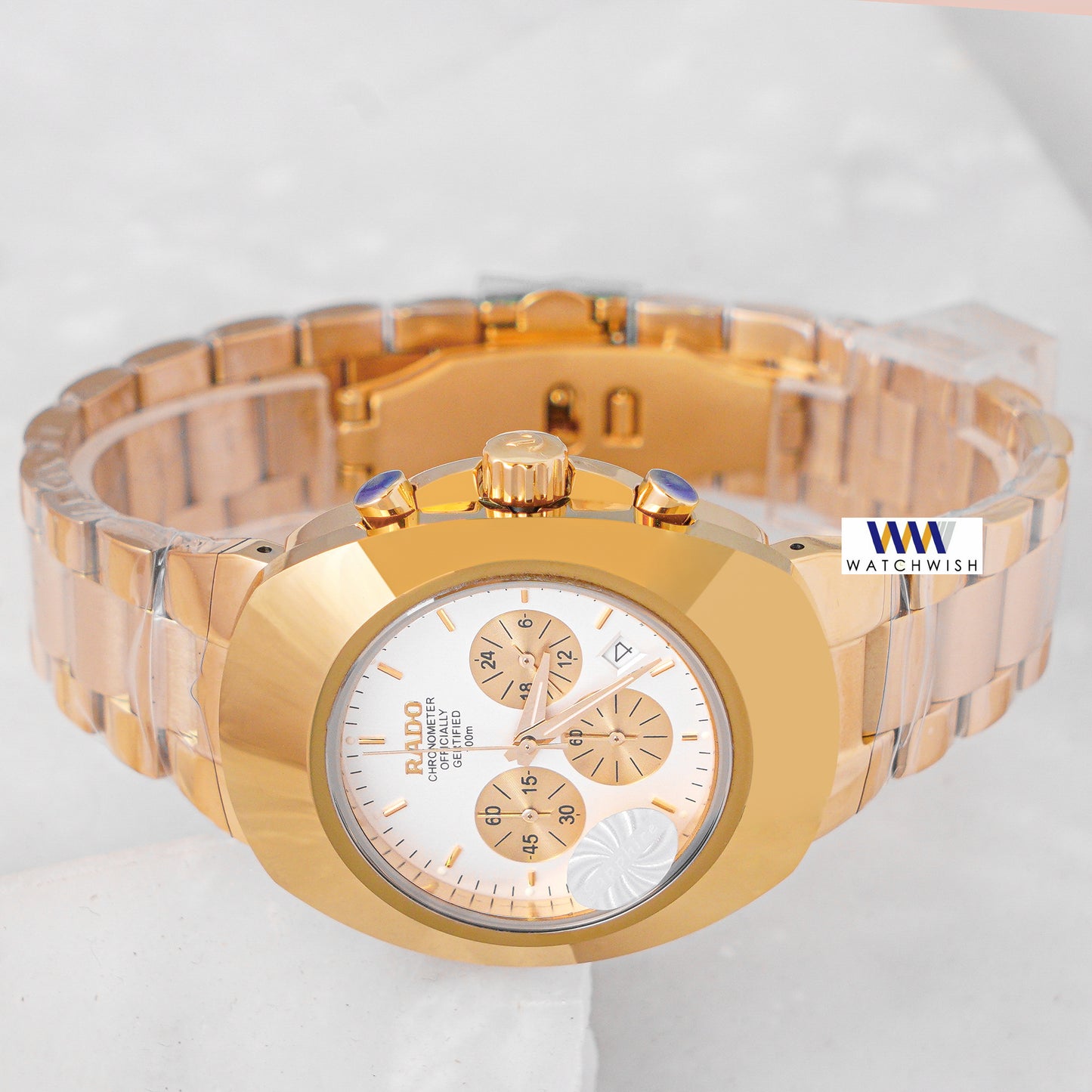 Latest Collection Chronograph Yellow Gold With White Dial Chain Watch