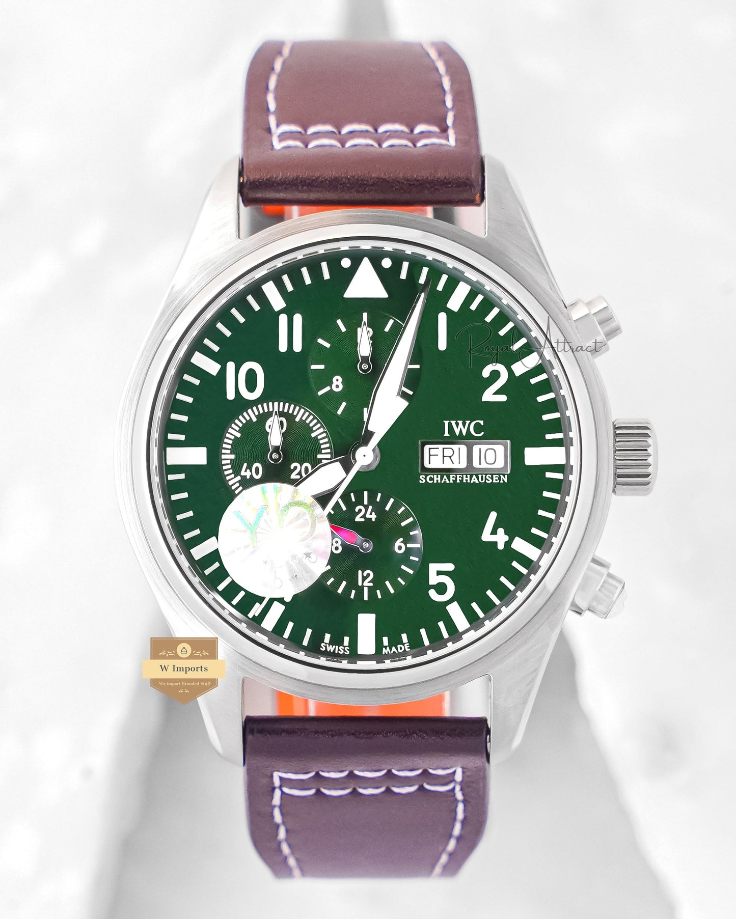 LATEST COLLECTION CHRONOGRAPH SILVER CASE WITH GREEN DIAL LEATHER STRAP