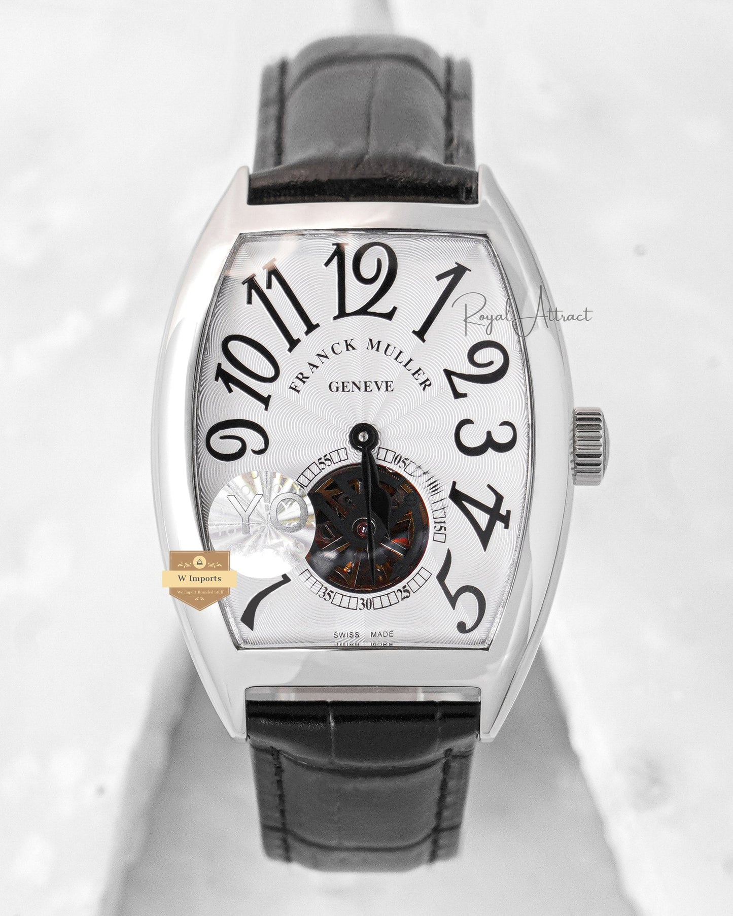 LATEST COLLECTION TOURBILLON SILVER CASE WITH WHITE DIAL AND LEATHER STRAP