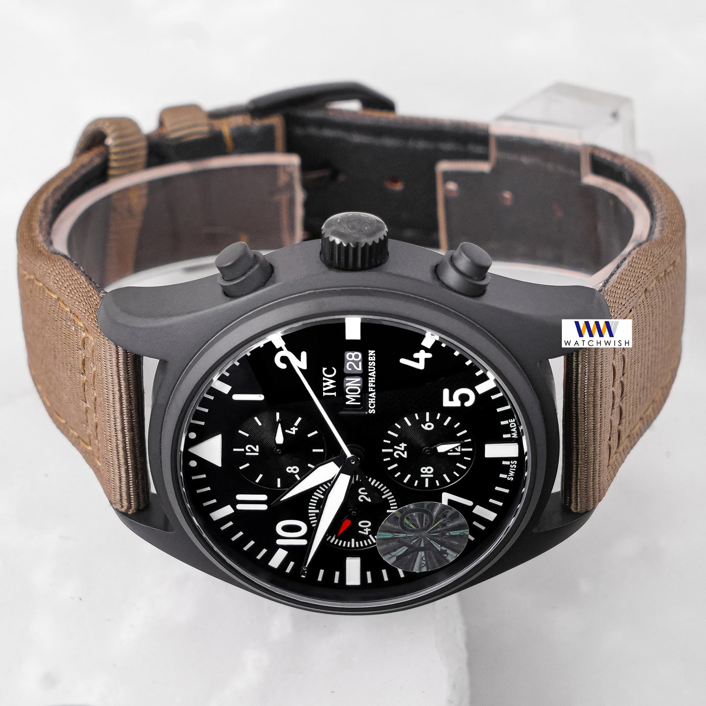 Latest Collection Chronograph Black Matt Case With Dial & Brown Nylon Strap