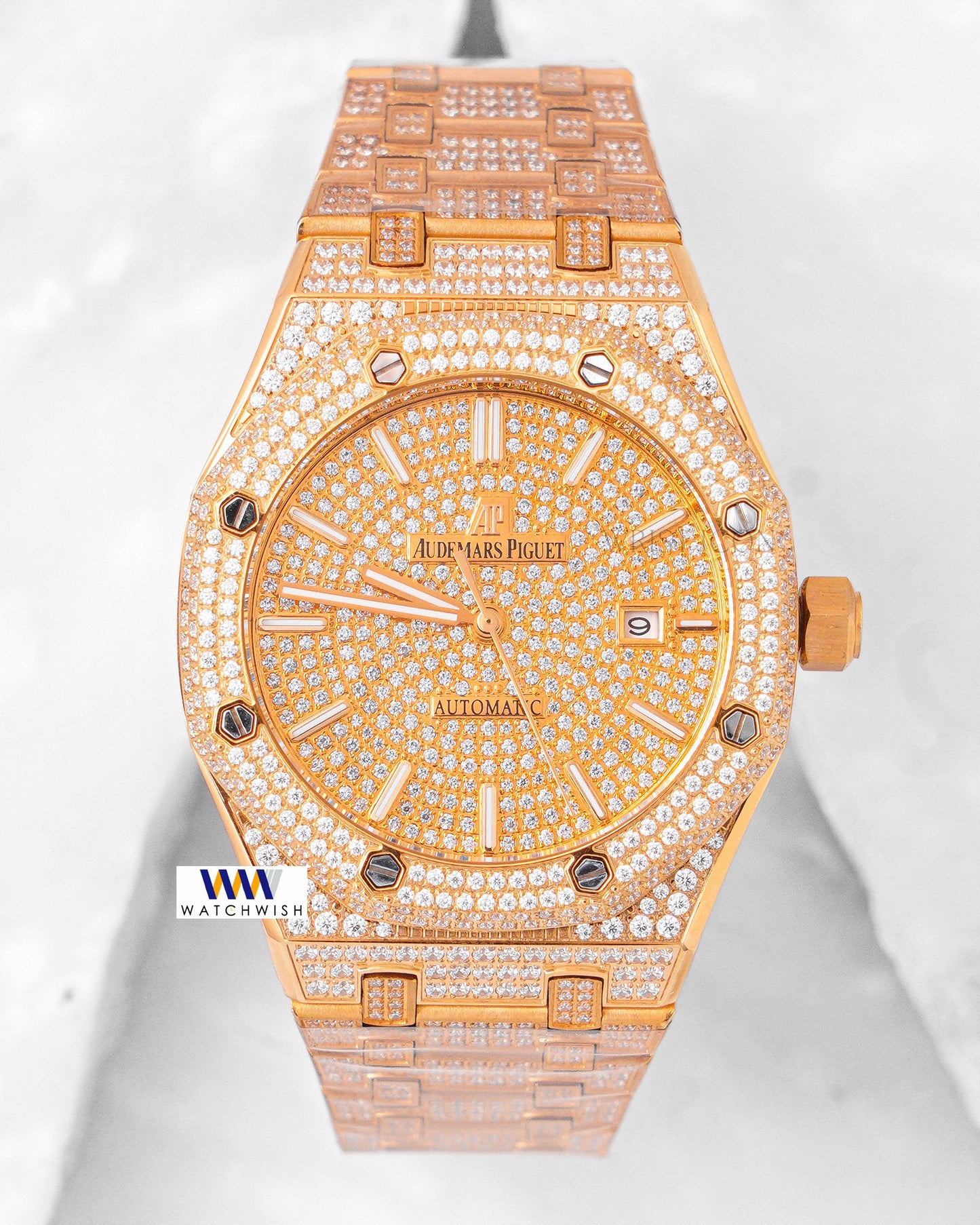 Latest Collection Full Stone All Yellow Gold With Dial Automatic Watch