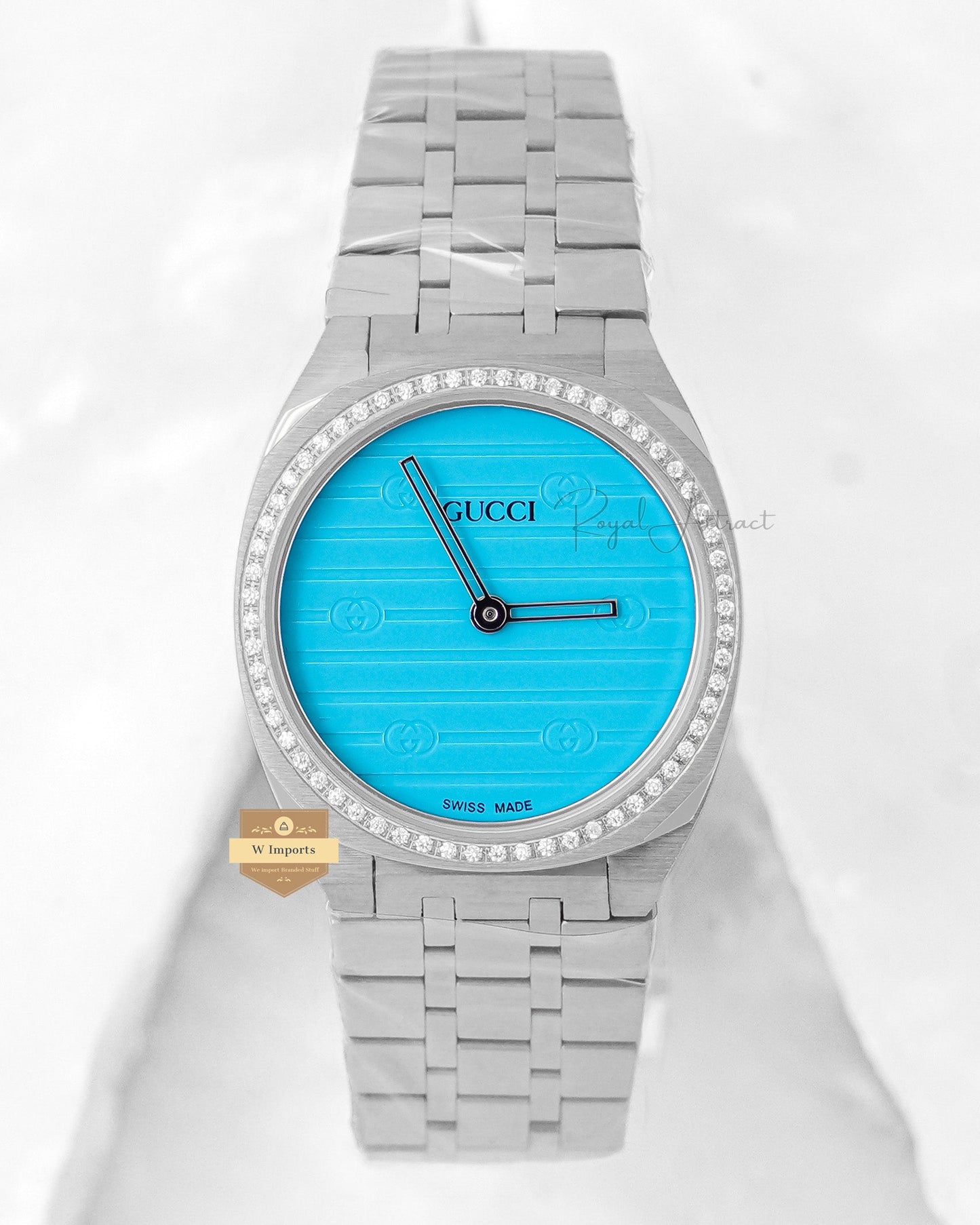 LATEST COLLECTION SILVER WITH TIFFANY BLUE DIAL STONE BEZEL LADIES WATCH