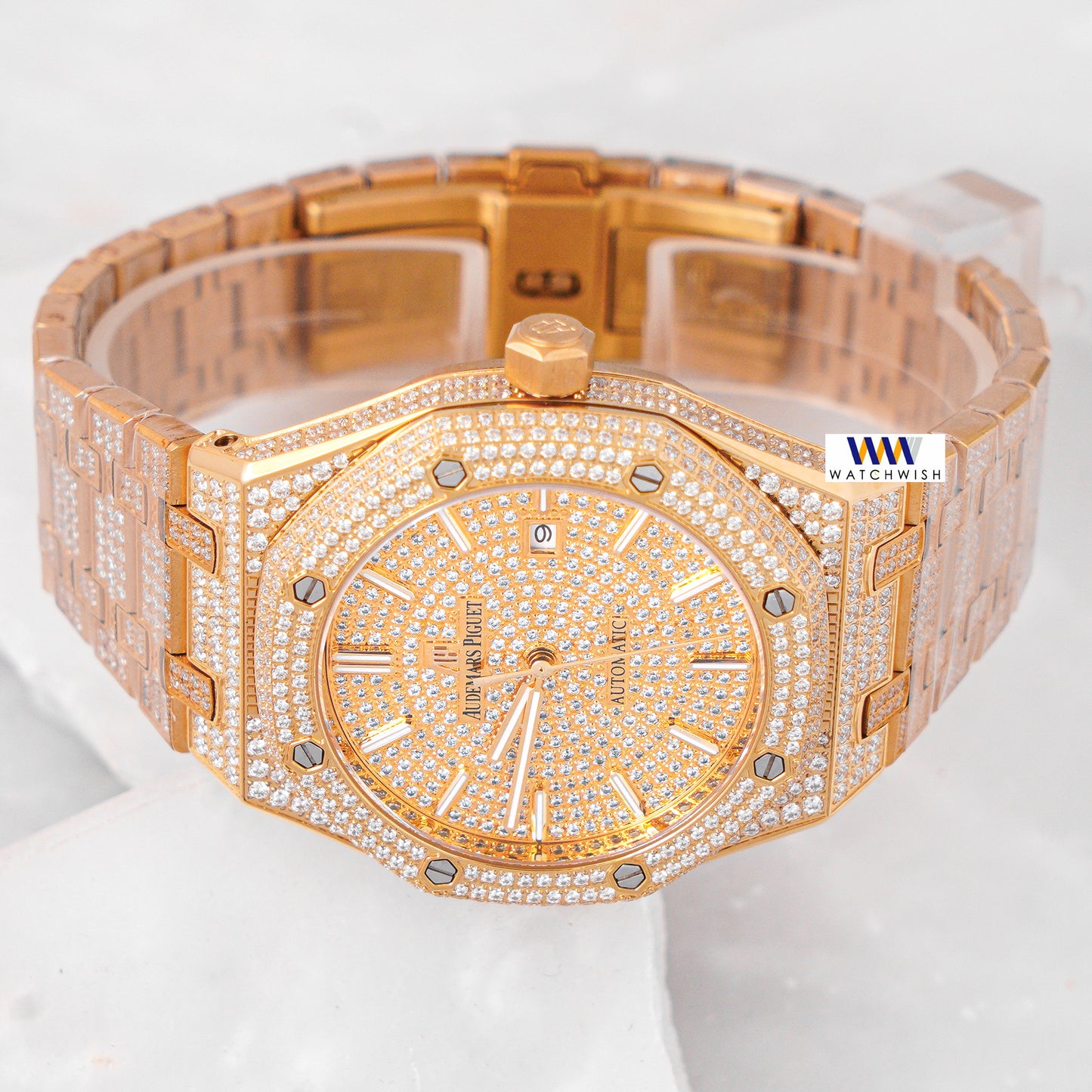 Latest Collection Full Stone All Yellow Gold With Dial Automatic Watch