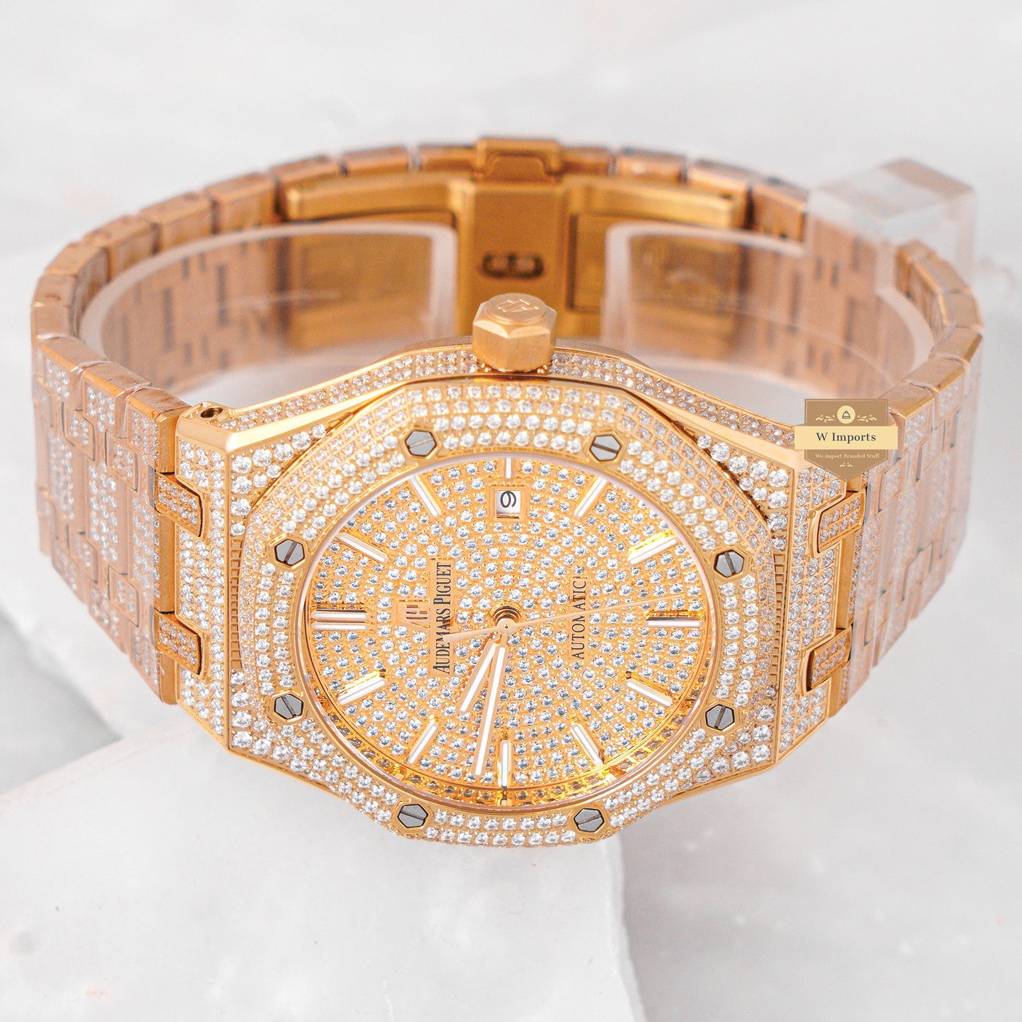 Latest Collection Full Stone All Yellow Gold With Dial Automatic Watch