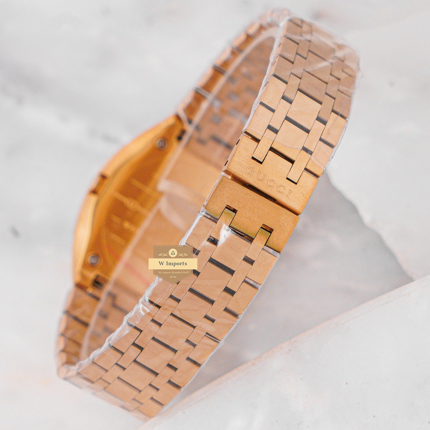 Latest Collection Yellow Gold With Black Dial Stone Bezel Ladies Watch