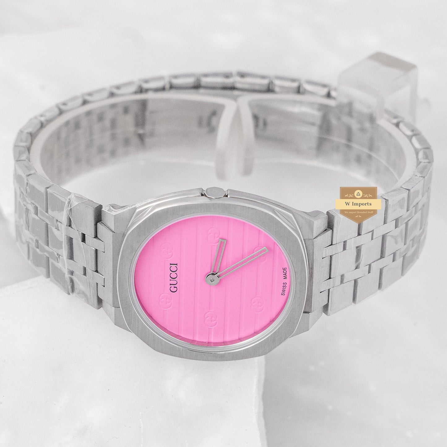 Latest Collection Silver With Pink Dial Ladies Watchlatest Collection Yellow Gold With Black Dial Stone Bezel Ladies Watch
