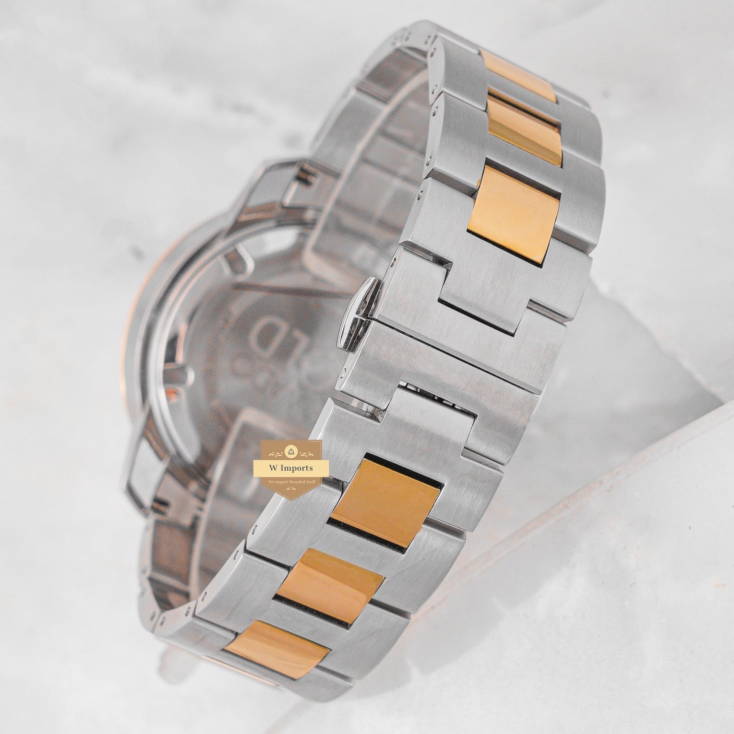 Latest Collection Chronograph Two Tone Yellow Gold With Black Dial Chain Watch