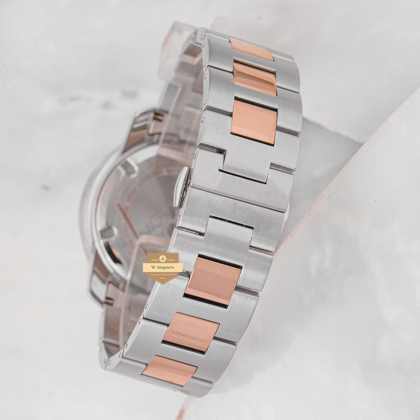 Latest Collection Chronograph Two Tone Rose Gold With Black Dial Chain Watch