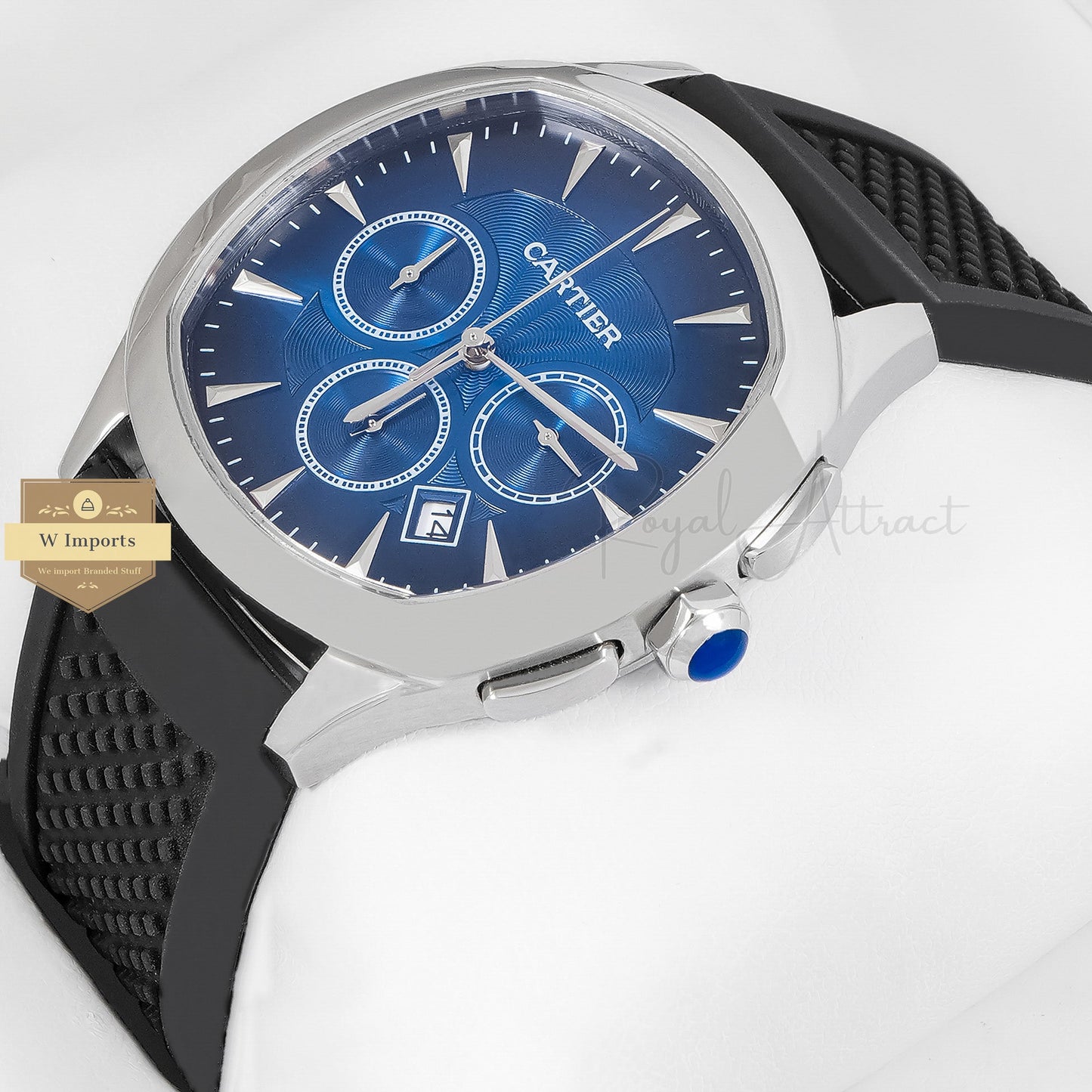 LATEST COLLECTION CHRONOGHRAPH SILVER CASE WITH BLUE DIAL & RUBBER STRAP