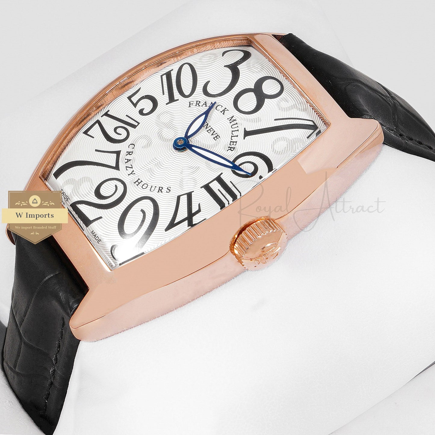 LATEST COLLECTION CRAZY ROSE GOLD CASE WITH WHITE DIAL AND LEATHER STRAP