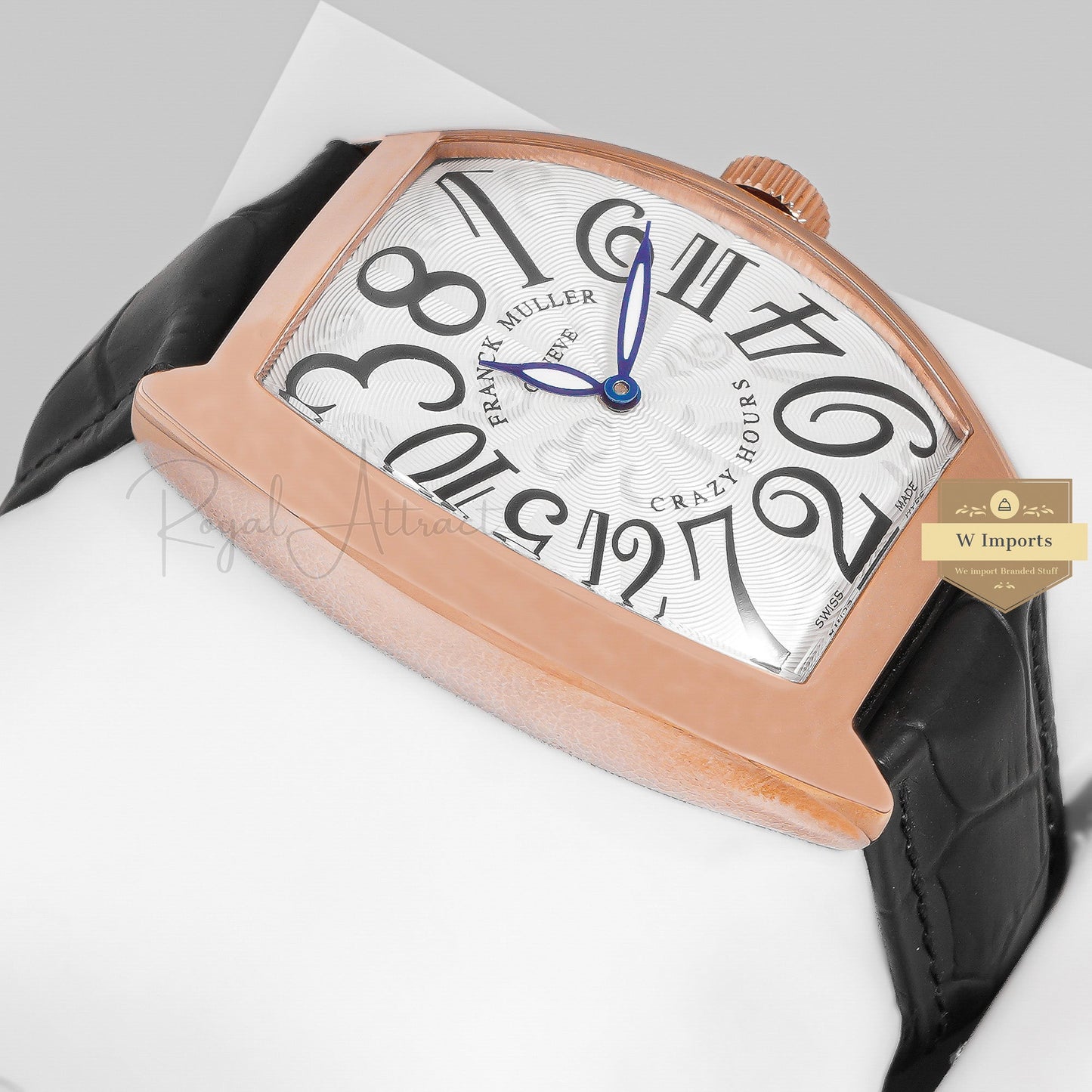 LATEST COLLECTION CRAZY ROSE GOLD CASE WITH WHITE DIAL AND LEATHER STRAP