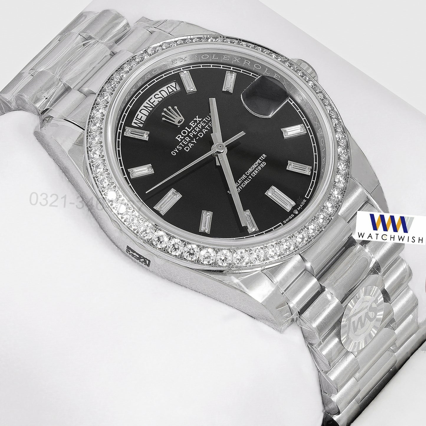 Latest Collection 40 Silver With Black Dial & Stone Bezel Automatic Watch EW Made