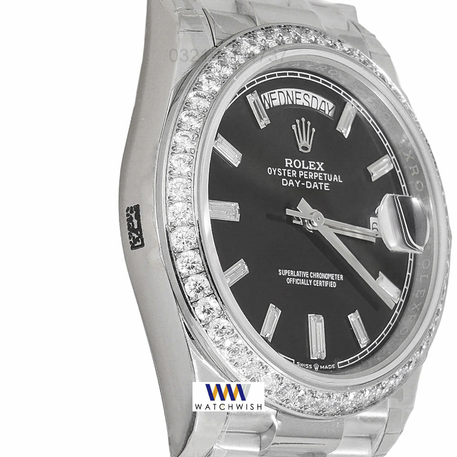 Latest Collection 40 Silver With Black Dial & Stone Bezel Automatic Watch EW Made