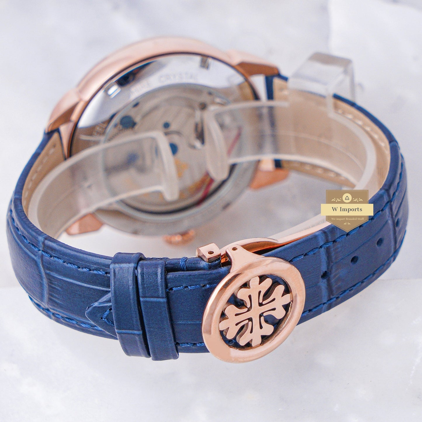 Latest Collection Tourbillon Rose Gold Case With Blue Dial & Leather Strap