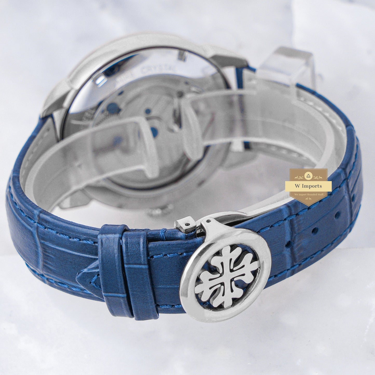 Latest Collection Tourbillon Silver Case With Blue Dial & Leather Strap