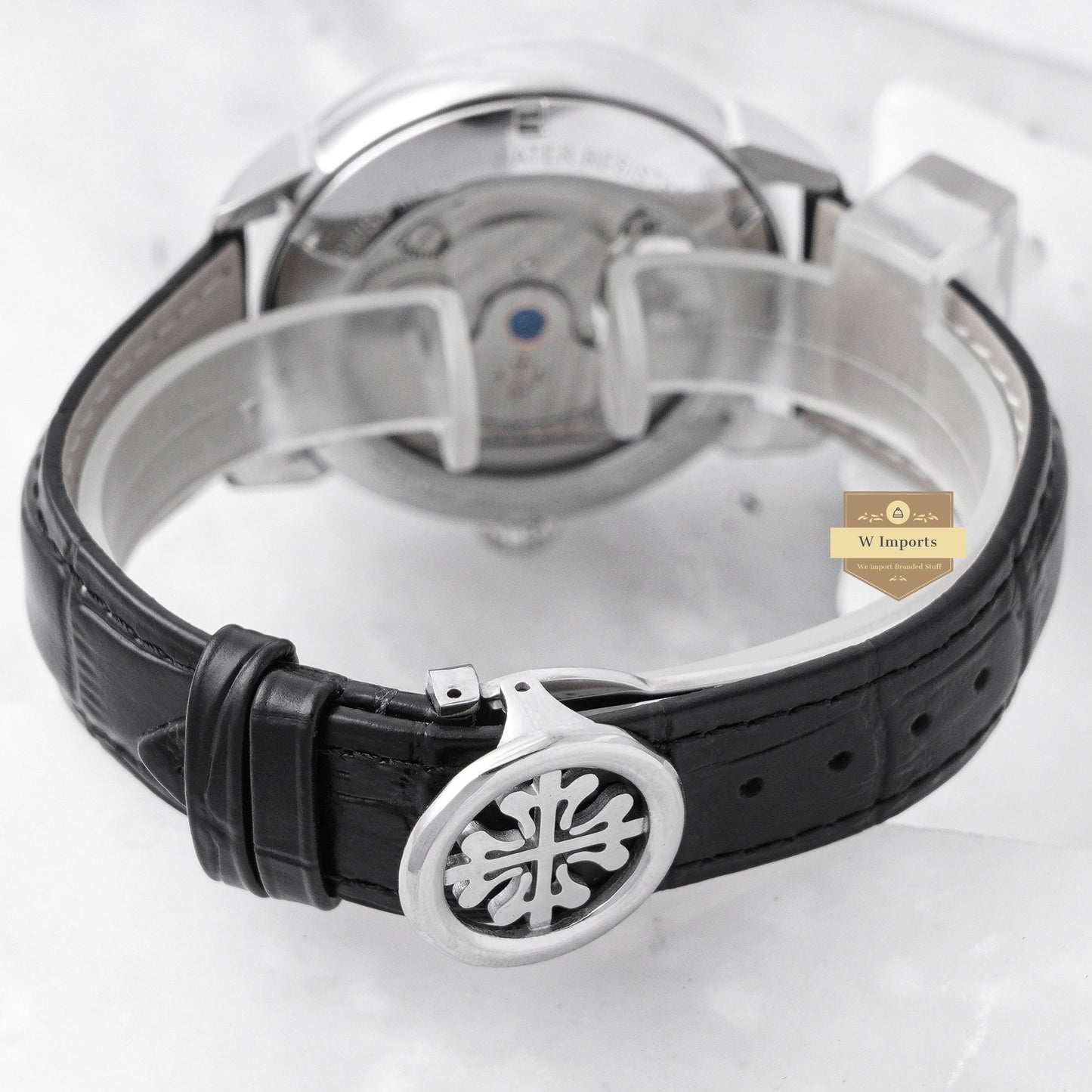 Latest Collection Tourbillon Silver Case With Black Dial & Leather Strap