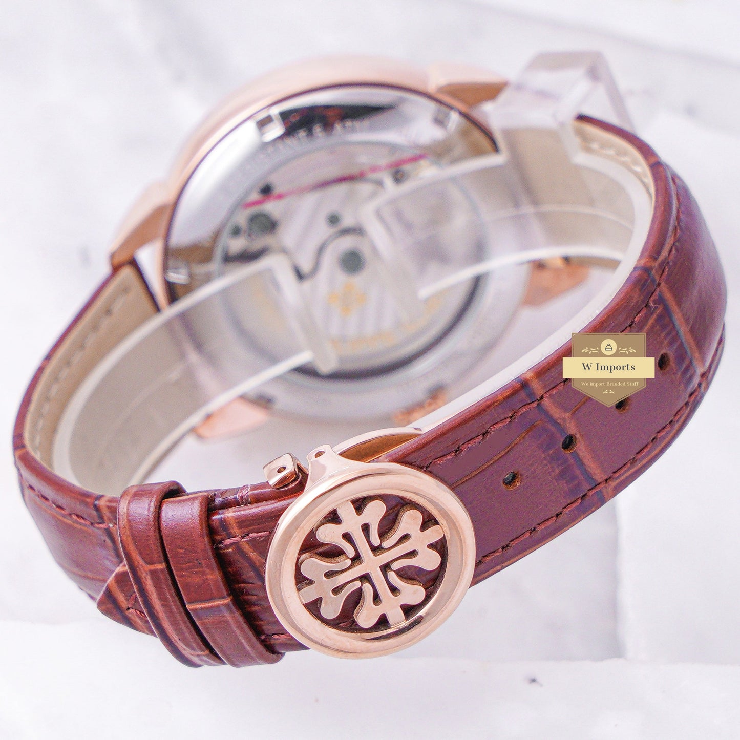 Latest Collection Tourbillon Rose Gold Case With White Dial & Leather Strap