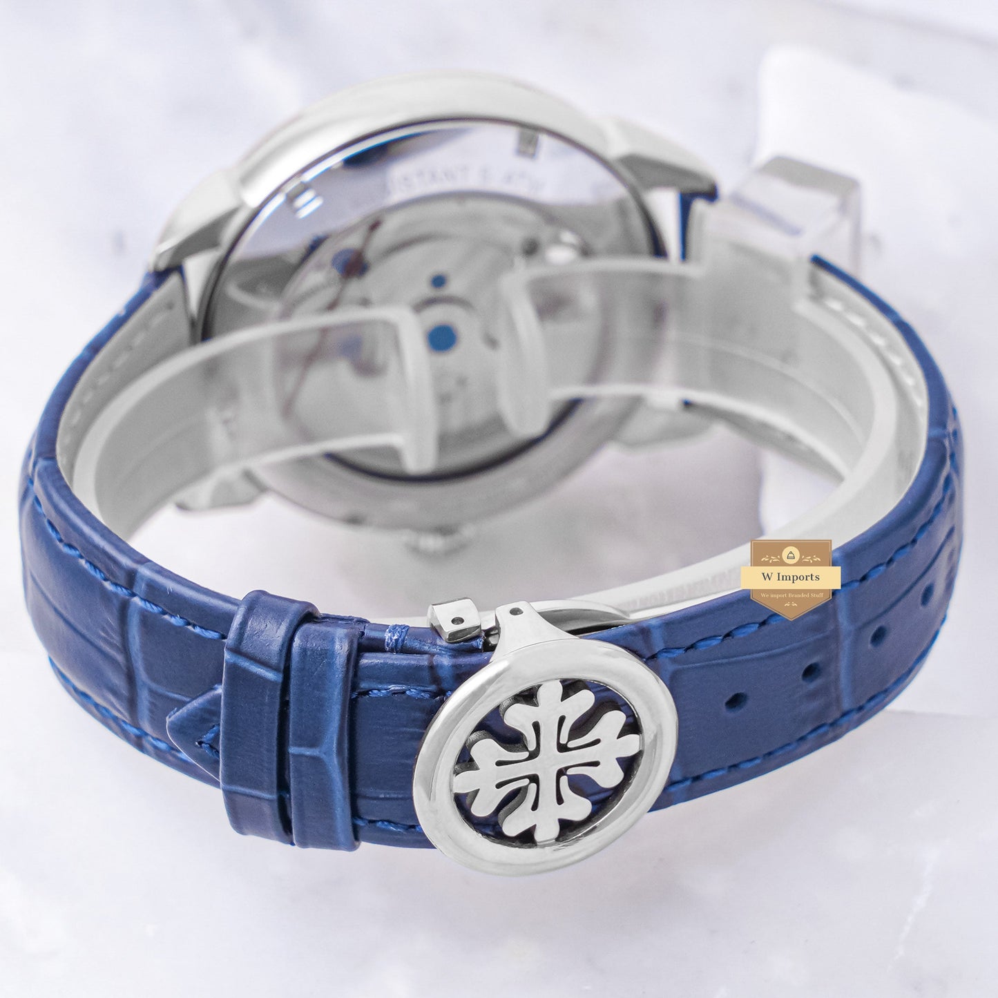 Latest Collection Tourbillon Silver Case With Sky Blue Dial & Leather Strap