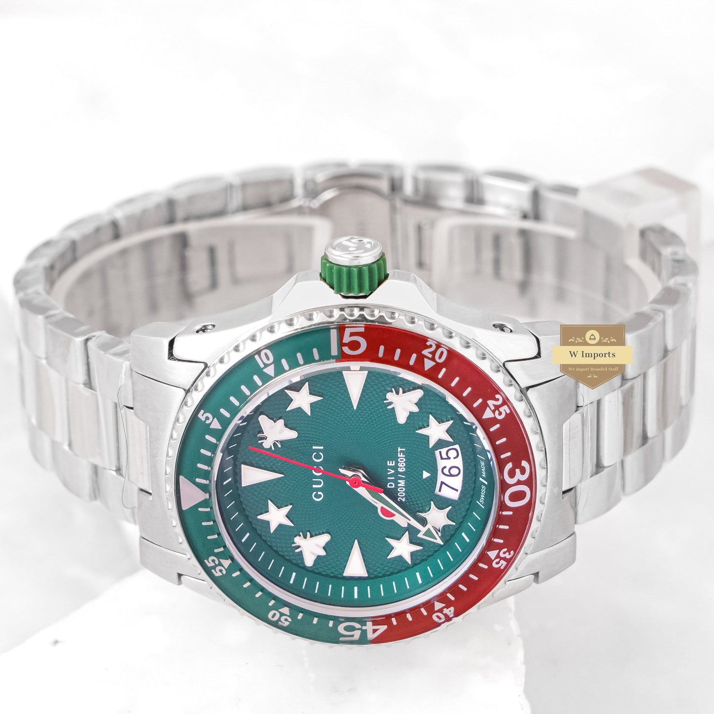 Latest Collection Silver With Green Dial Chain Watch