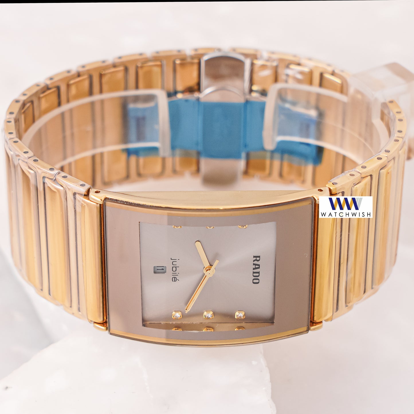 Latest Collection Square Yellow Gold With Gray Dial Chain Watch