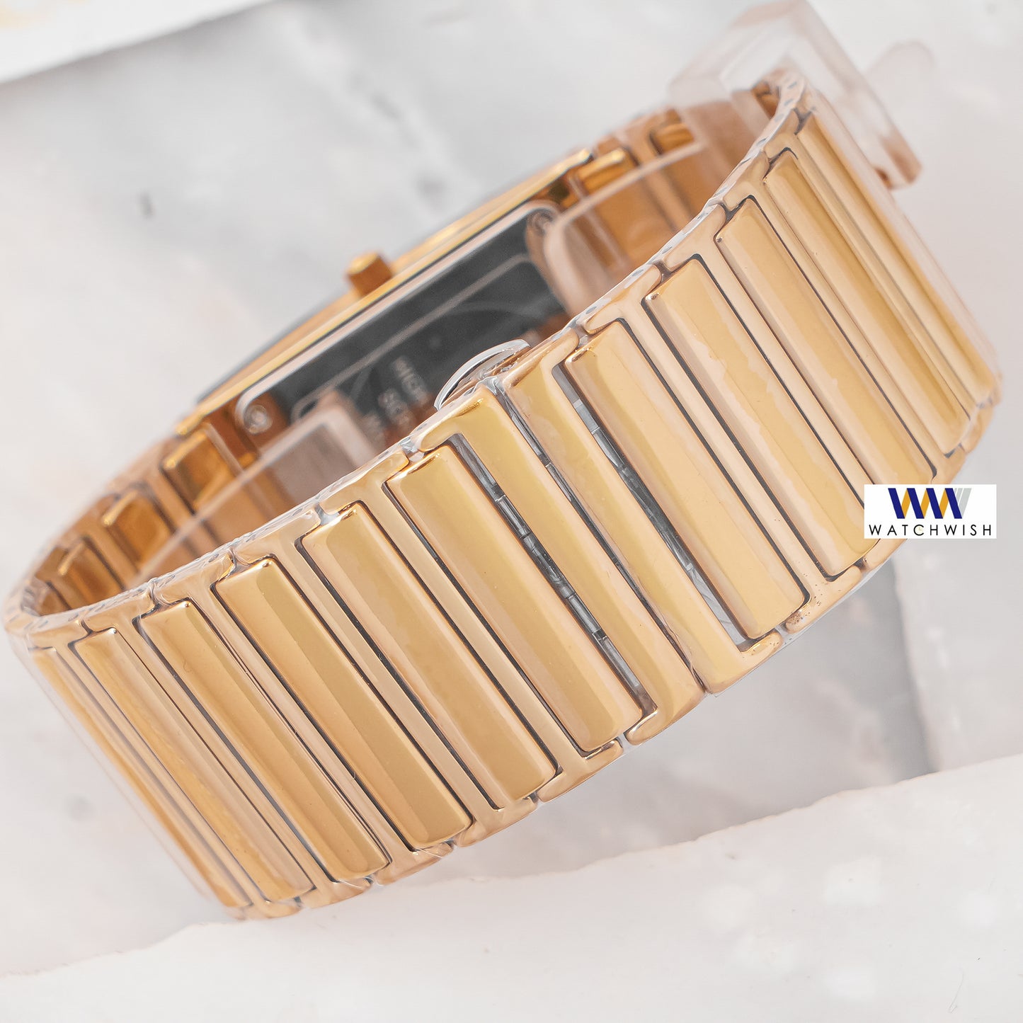 Latest Collection Square Yellow Gold With Golden Dial Chain Watch