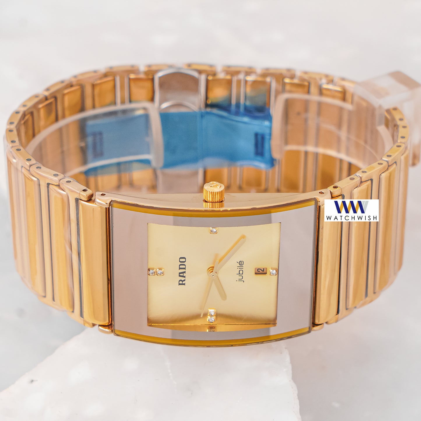 Latest Collection Square Yellow Gold With Golden Dial Chain Watch