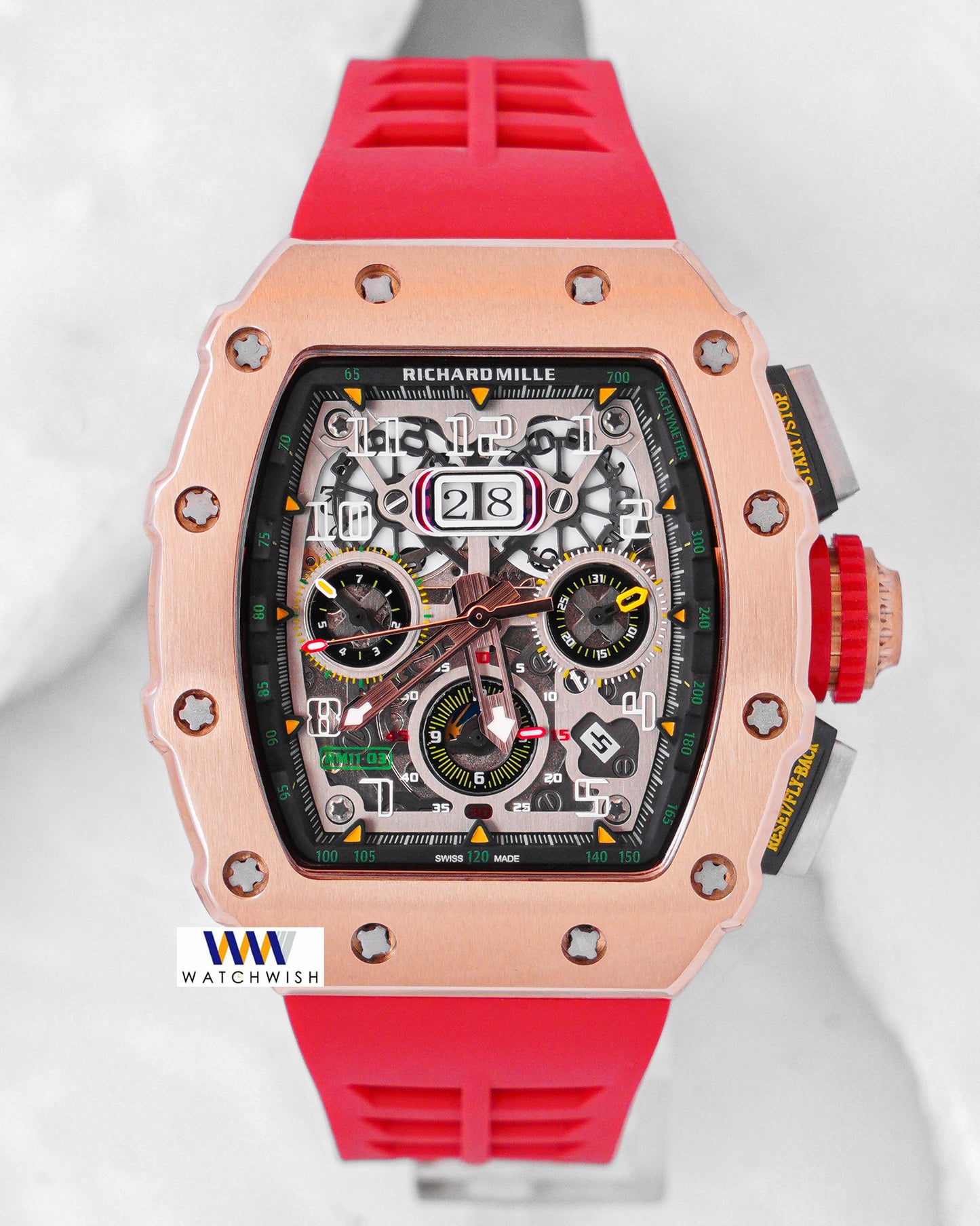 Latest Collection Chronograph Rose Gold With Red Rubber Strap Automatic Watch