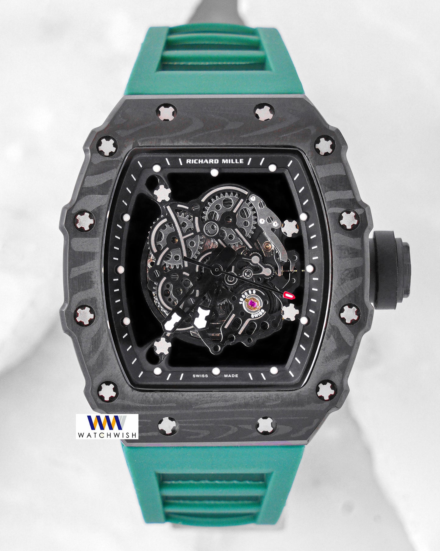 Latest Collection Black Case With Skeleton Dial & Green Rubber Strap Automatic Watch