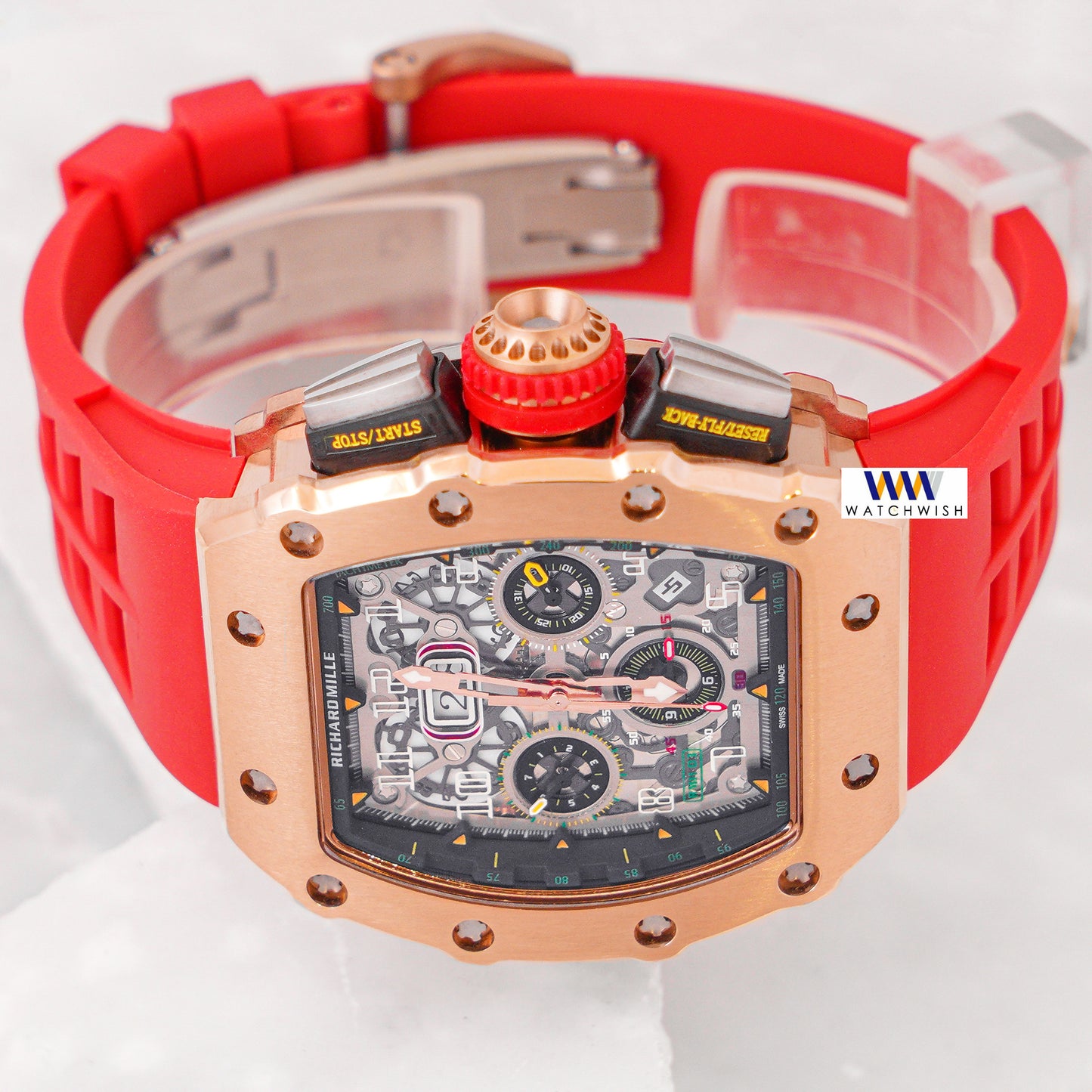 Latest Collection Chronograph Rose Gold With Red Rubber Strap Automatic Watch
