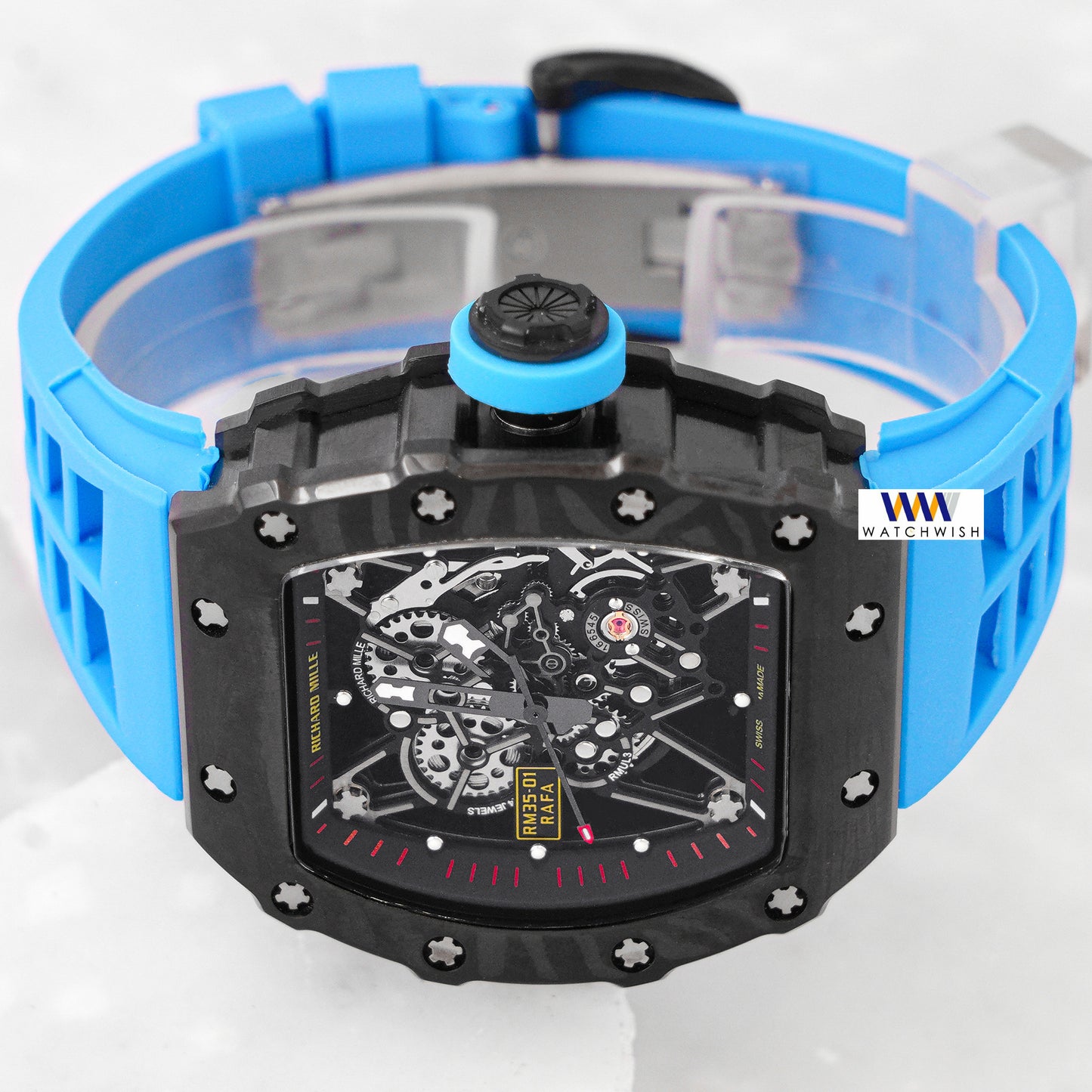Latest Collection Black Case With Skeleton Dial & Blue Rubber Strap Automatic Watch