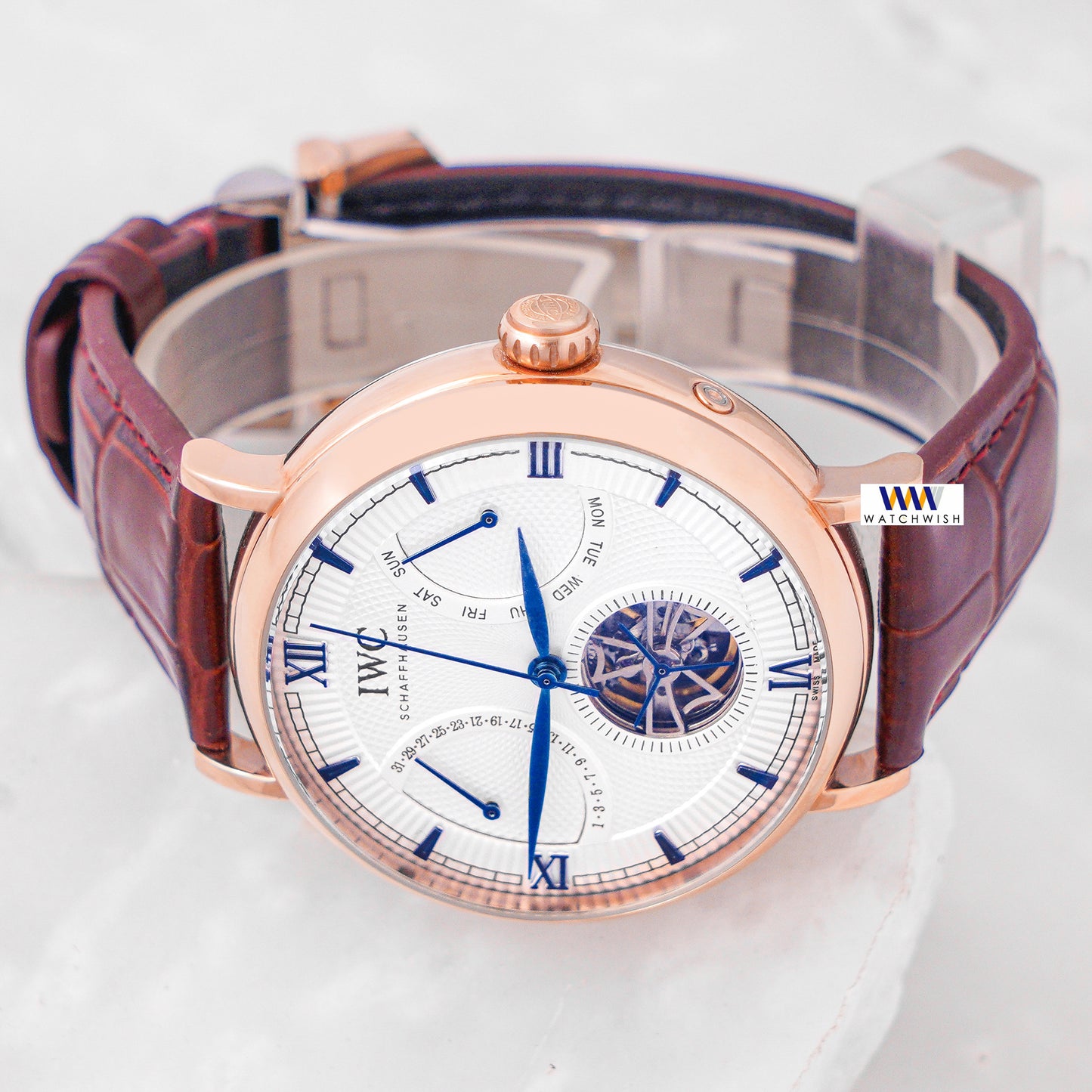 Latest Collection Chronograph Rose Gold Case With White Dial & Brown Leather Strap