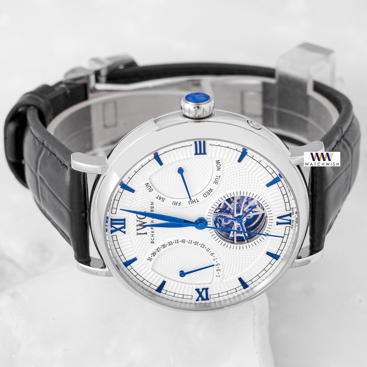 Latest Collection Chronograph Silver Case With White Dial & Black Leather Strap