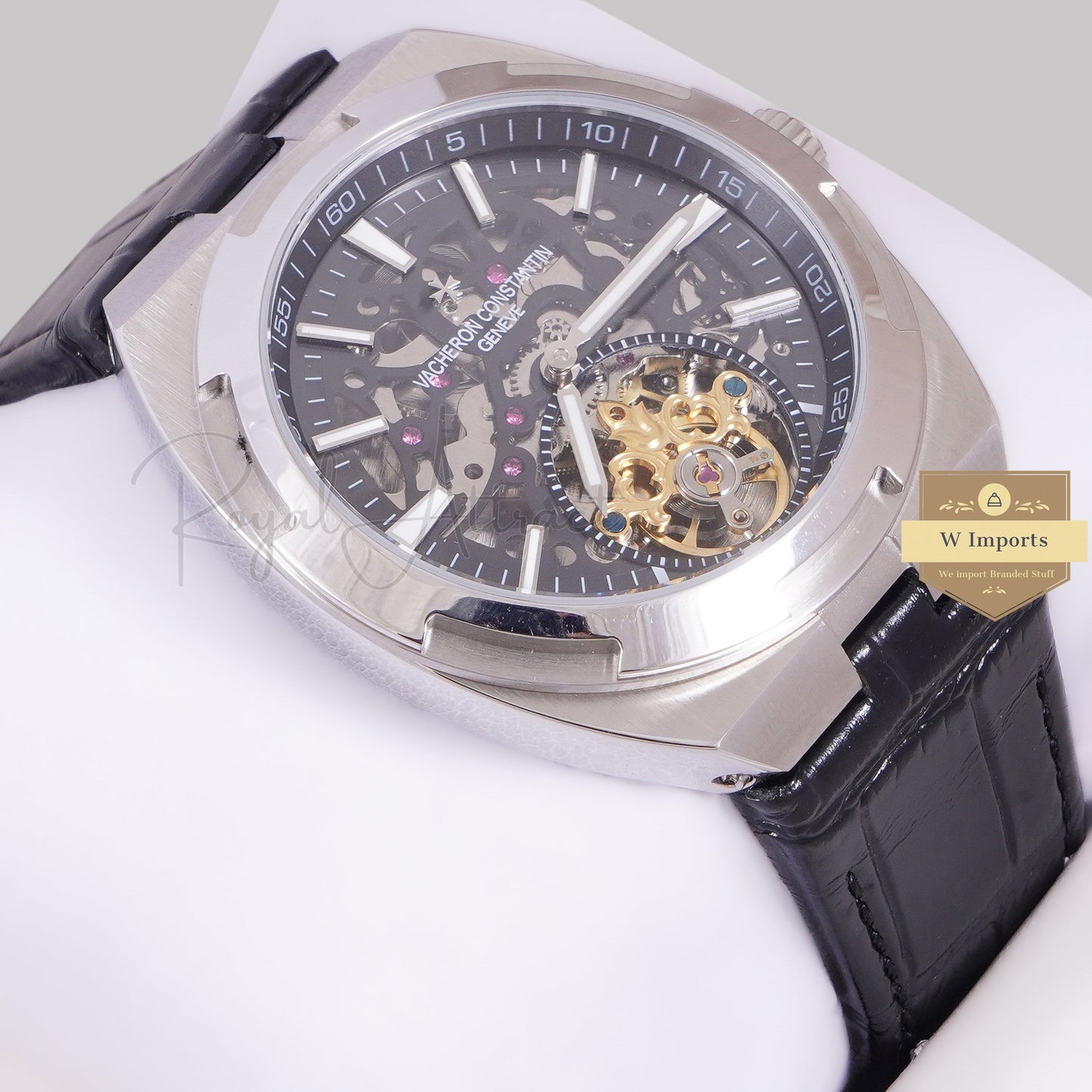 LATEST COLLECTION TOURBILLON SILVER CASE WITH SKELETON DIAL & LEATHER STRAP