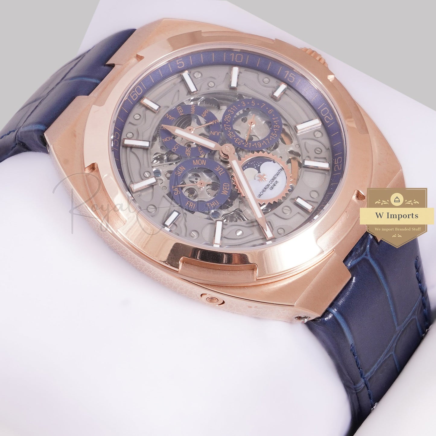 LATEST COLLECTION CHRONOGRAPH ROSE GOLD CASE WITH SKELETON DIAL AUTOMATIC STRAP WATCH